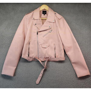 Love Tree Womens Large Pink Leather Biker Jacket Large Zip